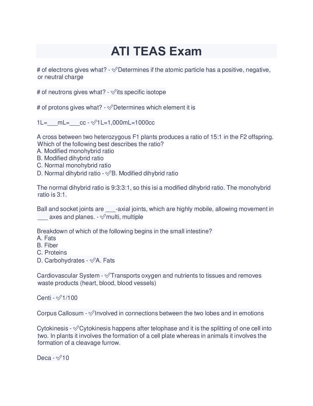 ATI TEAS Exam (Latest 2022/2023) 100 Correct Browsegrades